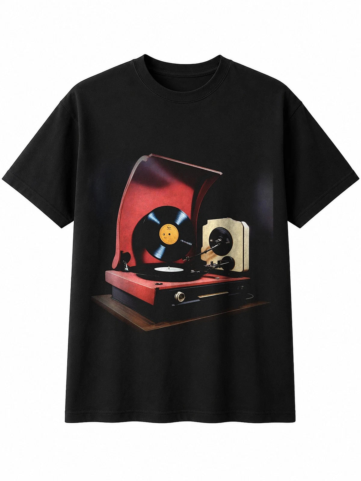 Fantasy Art Vinyl Record Player Arch Retro Y2K Mens T-Shirt Black 100% Cotton