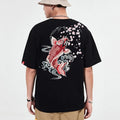 Men Koi Fish Print T-Shirt Embroidery Chinese Blouse Short Sleeve Tee Shirt