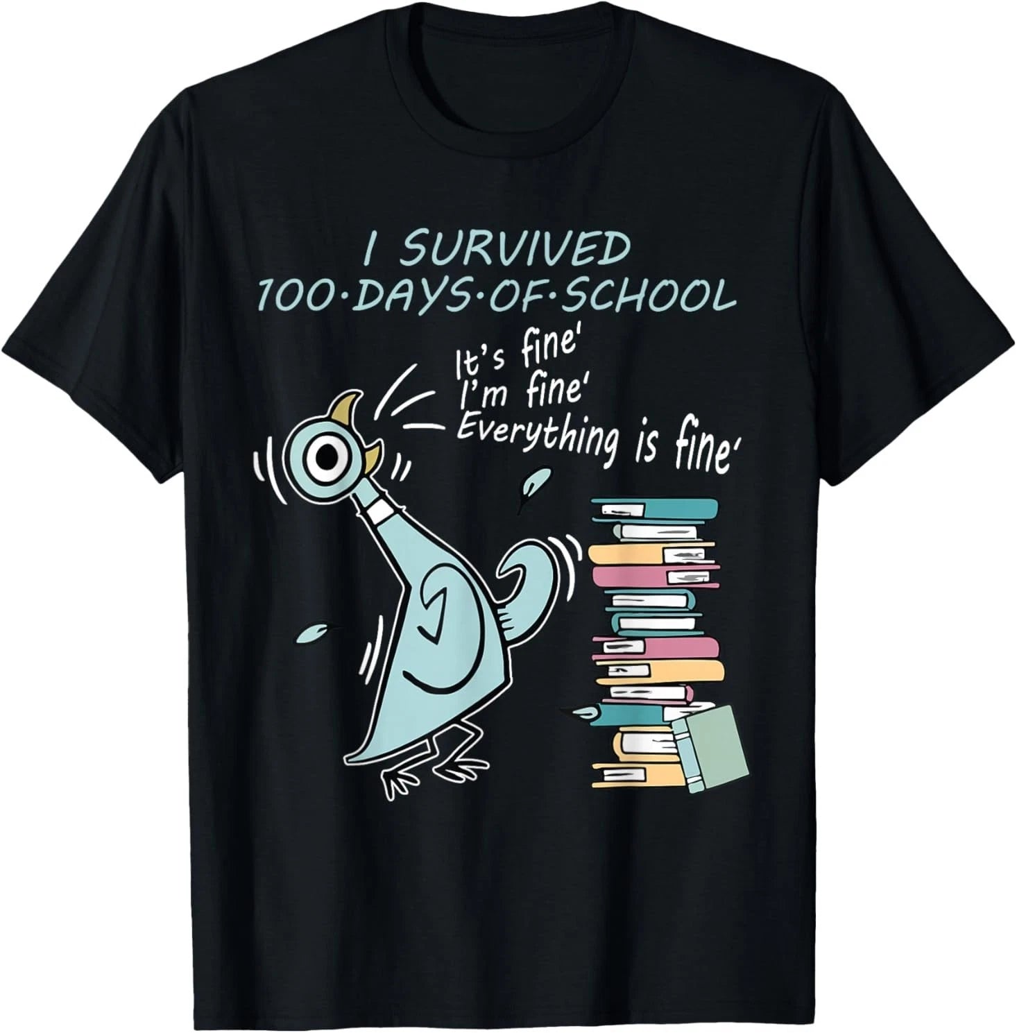 I Survived 100 Days of School Funny Pigeon 100th Day Teacher T-Shirt Full Size