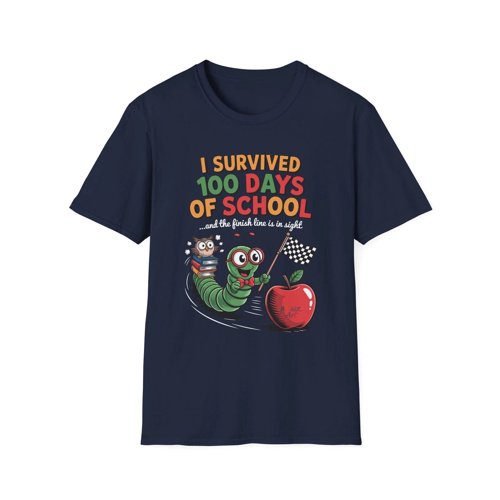 I Survived 100 Days of School T-Shirt | 100th Day Book Worm Teacher Short Sleeve