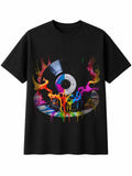 Ink Art Vinyl Record Player Dripping Retro Y2K Mens T-Shirt Black 100% Cotton
