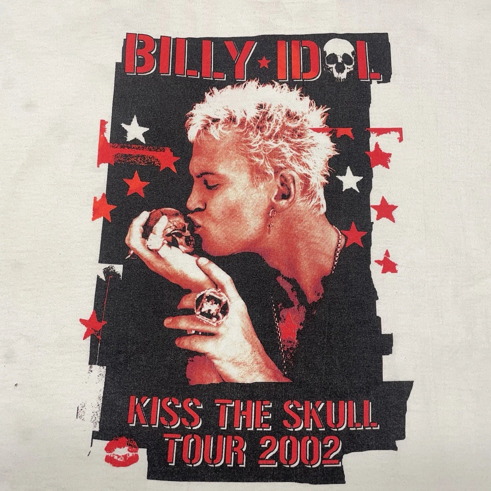 Vintage 2002 Billy Idol  White 2-sided XL T-shirt Concert Punk Skull Rock Indie