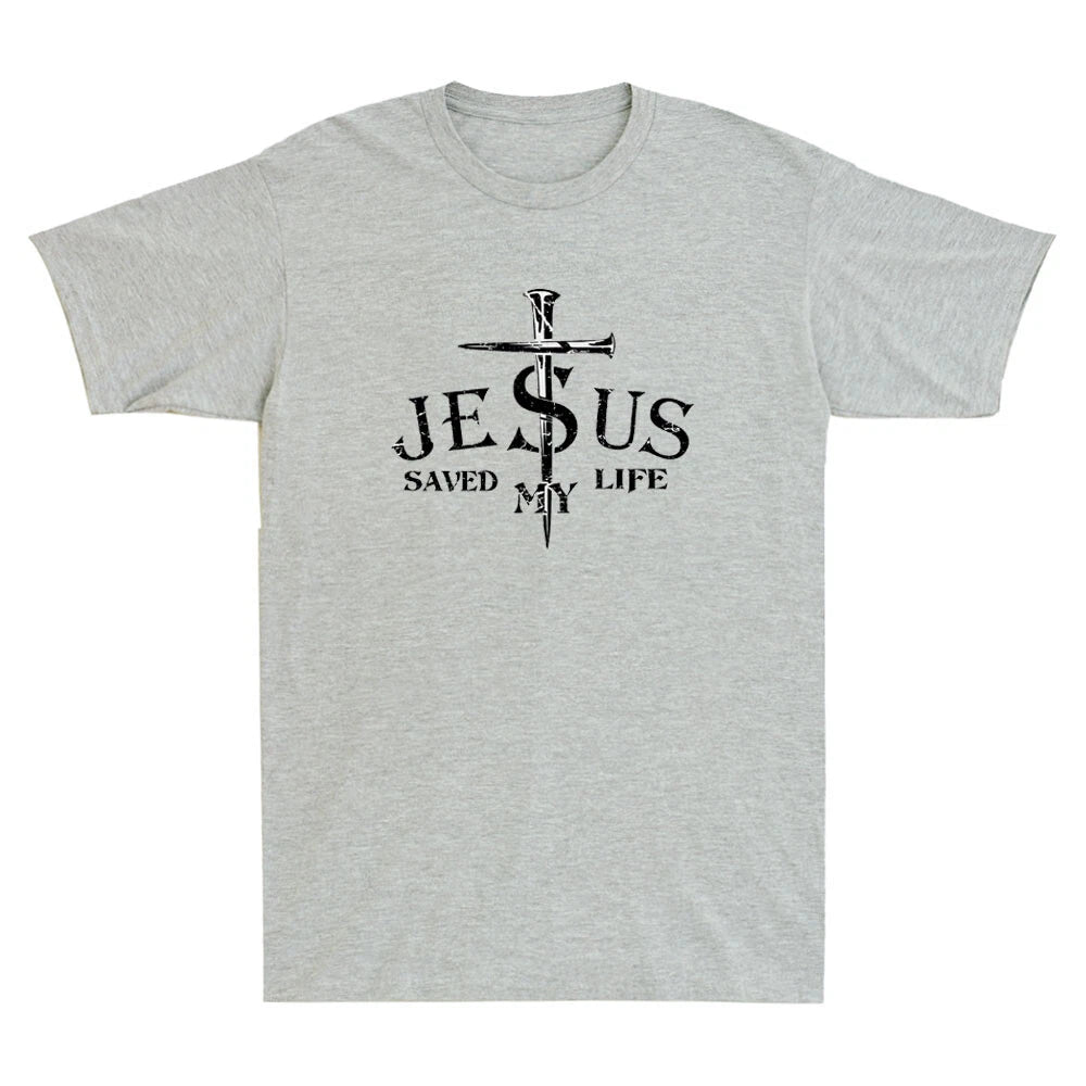Jesus Saved My Life Funny Faith Quote Vintage Men's T-Shirt, Christian Bible Tee