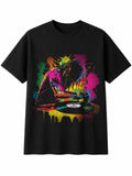 Vinyl Record Player Splatter Art Retro Y2K Mens T-Shirt Black 100% Cotton