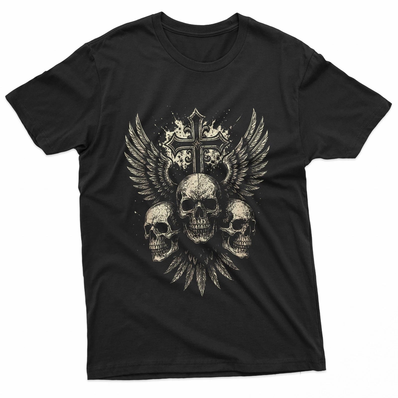 Vintage Skull Cross Wings Gothic Punk Rock Design T-Shirt