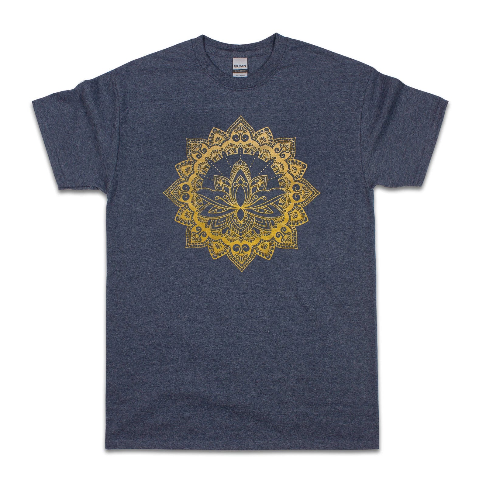 Lotus Mandala T Shirt Gold Print Hindu Indian Traditional Yoga Mens Womens Tee