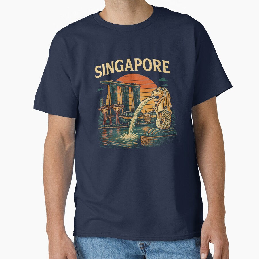 Singapore Merlion Retro Skyline Vintage Travel Souvenir Design by UrbanKangaroo