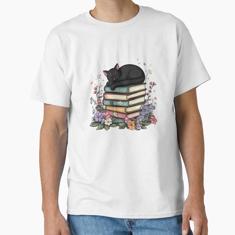 Black Cat Sleeping on Stack of Books by rosebudprintco