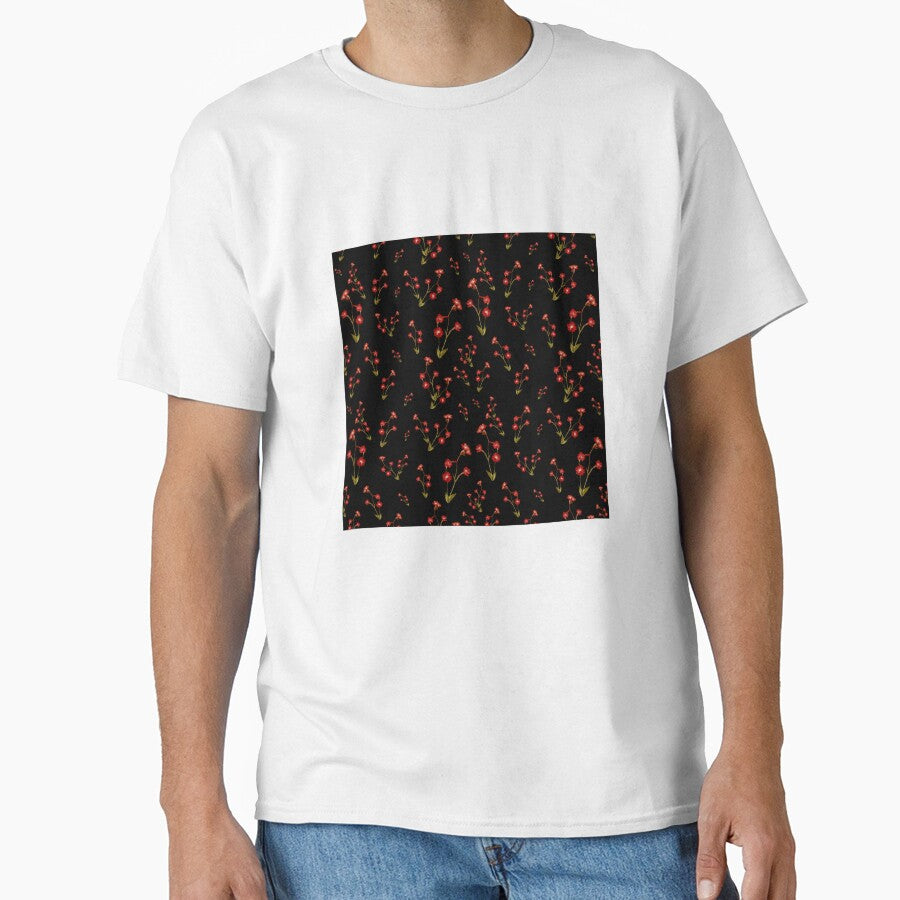 Flower red pattern a cute watercolor illustration black by Yana Mustafina | Boho Soulful Designs