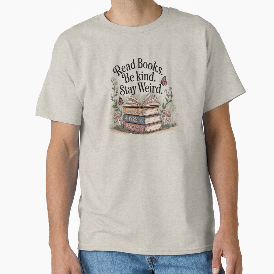 Read Books Be Kind Stay Weird Mushroom Book Stack Cottagecore by VinsendDraconi