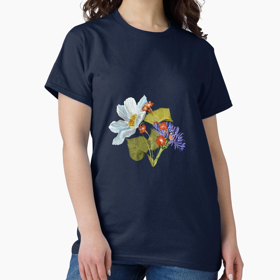 Camomile red blue flower bouquet a watercolor grey by Yana Mustafina | Boho Soulful Designs
