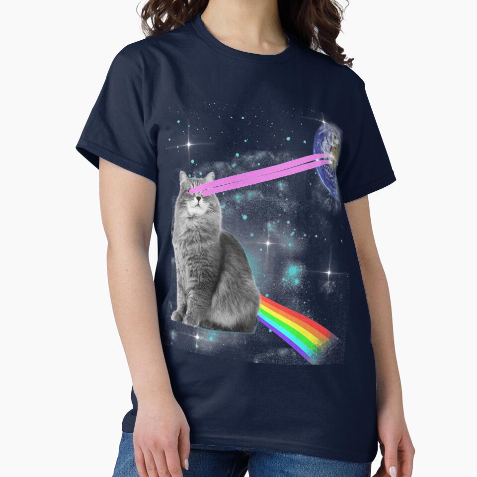 Outer Space Rainbow Kitty Cat Laser Eyes On Earth by JakeRhodes
