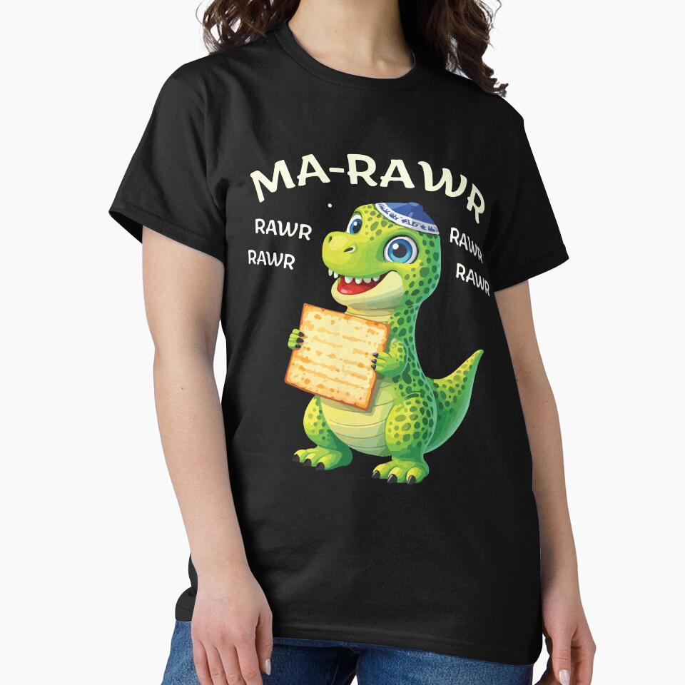 Ma Rawr Funny Passover Dinosaur Matzah Dino Kids Jewish Holiday Design by kiralynstration