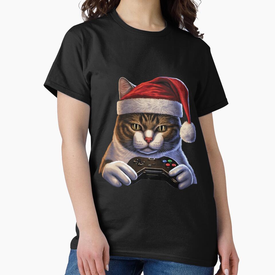 Funny cat lover gaming gamers Christmas Santa hat cat by jojocat90