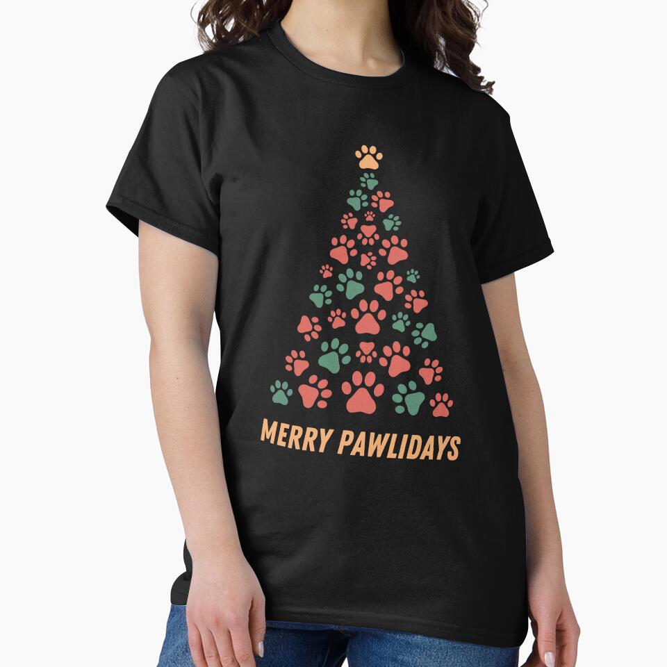 Merry Pawlidays Christmas Tree Dog Paw Print Design by CraftyrCreator