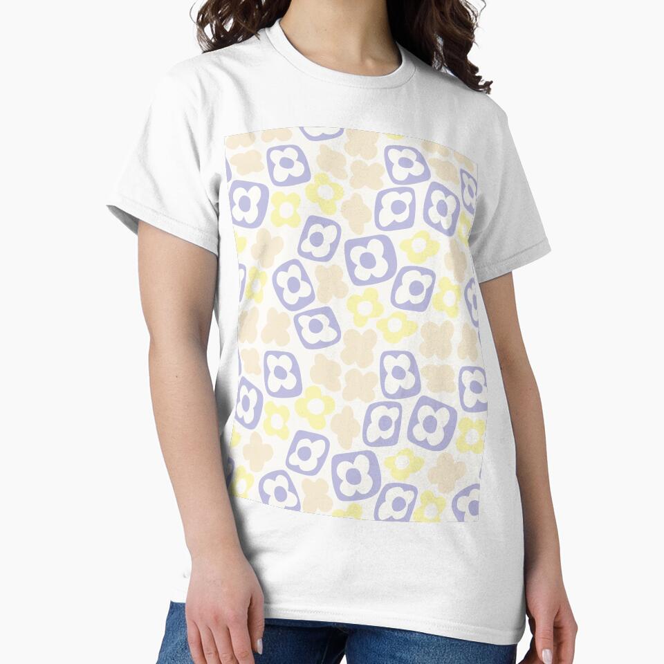 BOHO BOXY MODERN FLOWER PATTERN PASTEL YELLOW BEIGE LILAC by blomastudios