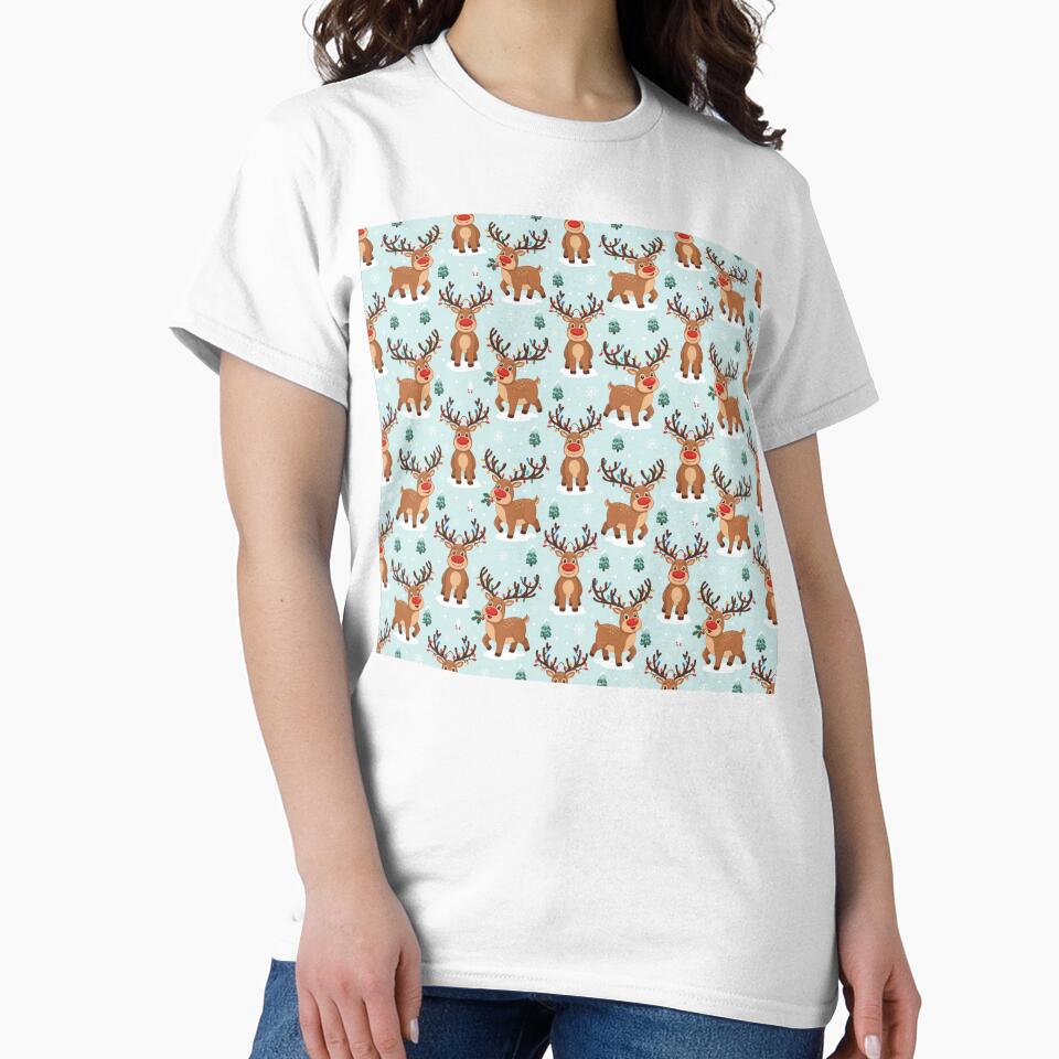 Whimsical Reindeer Christmas Pattern on Light Blue by Fabricbella