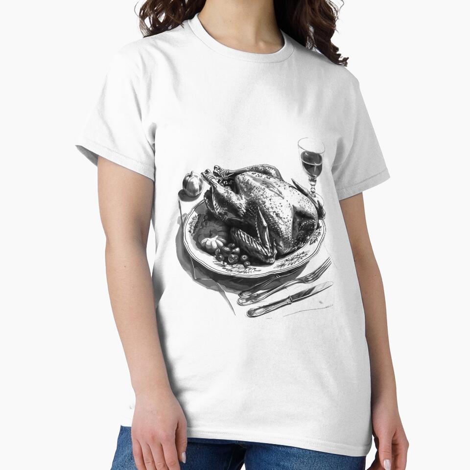 Roast Turkey Dinner – Black and White Holiday Feast Illustration by inkoutninja