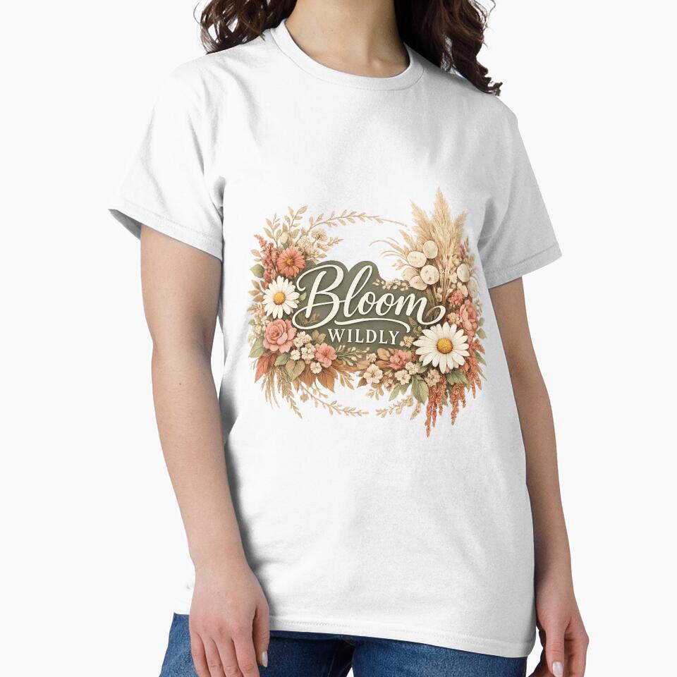 Bloom Wildly Boho Floral Design | Elegant Botanical T-shirt Graphic by Zyynpixel