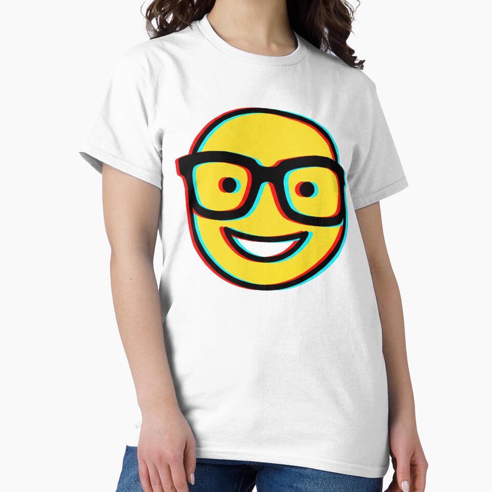 Retro Glitch Nerd Emoji With Glasses Graphic Art by seven things shop