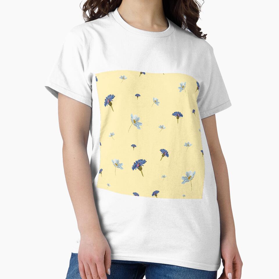 Flower blue daisy pattern seamless a watercolor yellow by Yana Mustafina | Boho Soulful Designs