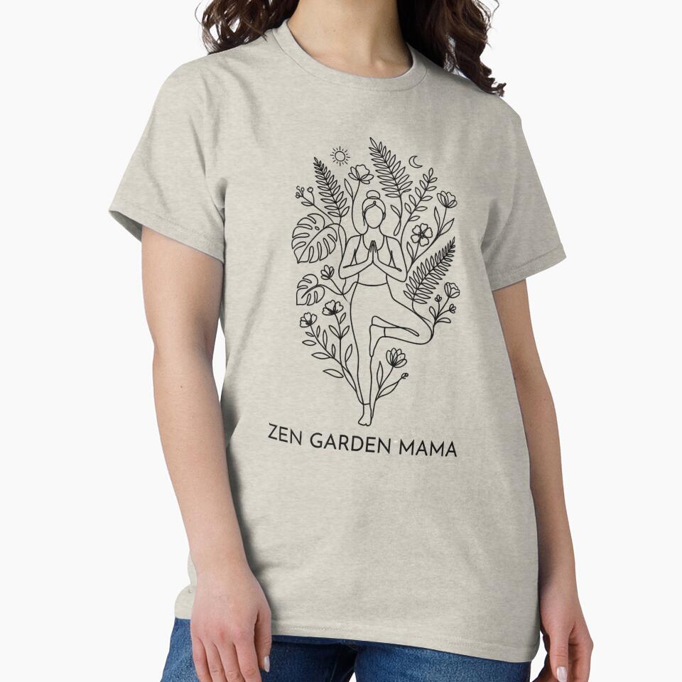 Zen Garden Mama Floral Yoga Line Art - Minimalist Black Ink Design by Jaroslaw-S