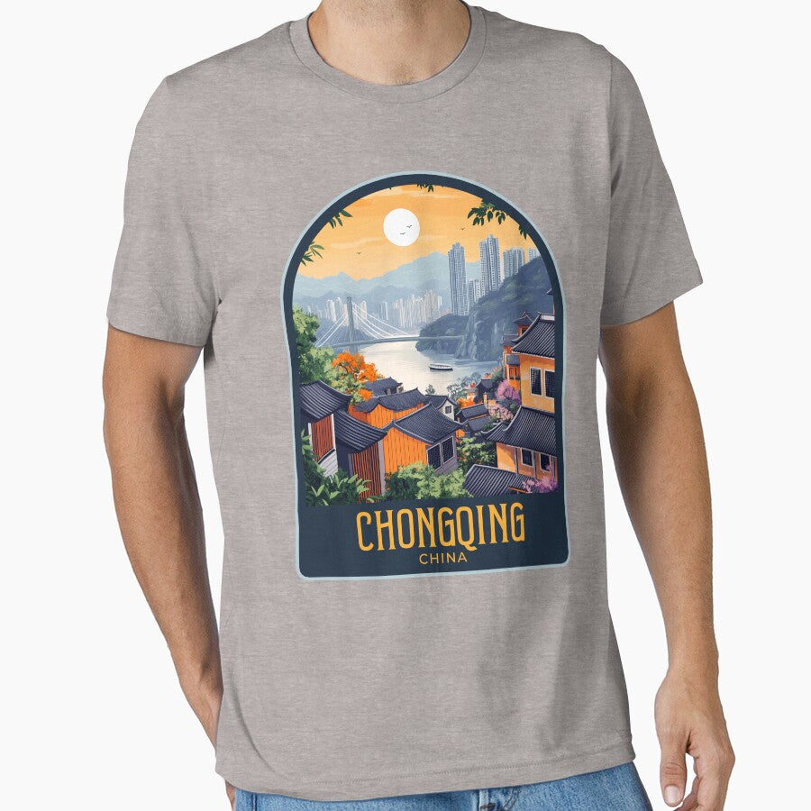 Chongqing Vintage Travel Illustration by HomeLivingCo