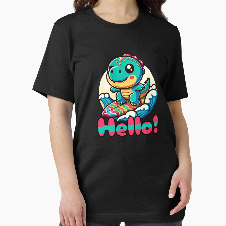Cute Kawaii Dinosaur Surfing Funny T-shirt by SOVA-PR