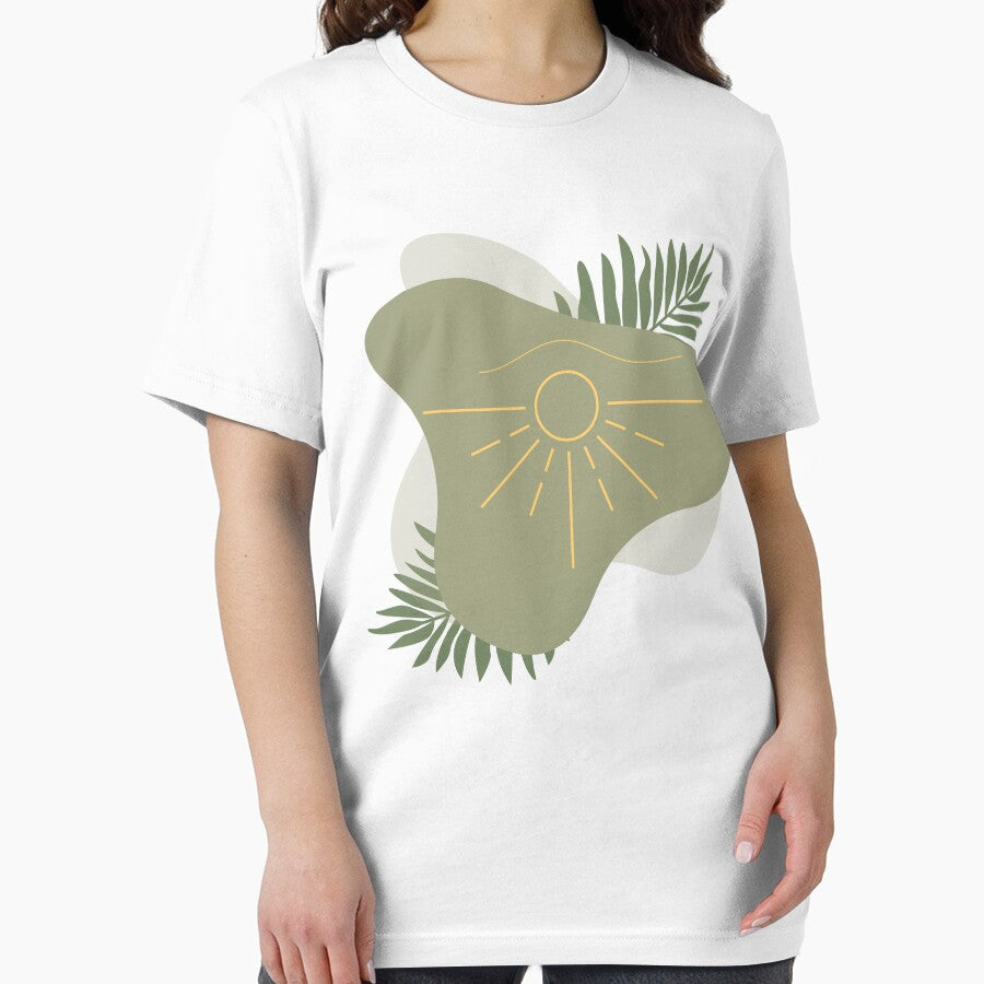 Boho Sun Abstract Art Print – Minimalist Earthy Wall Decor with Botanical Leaves by eachside-nik