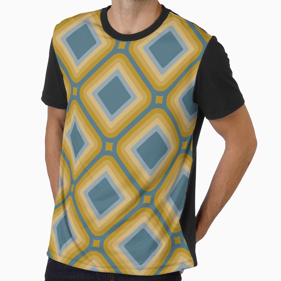Mid-century Retro Geometric Pattern - Olive yellow and dusty blue by JMgraphic