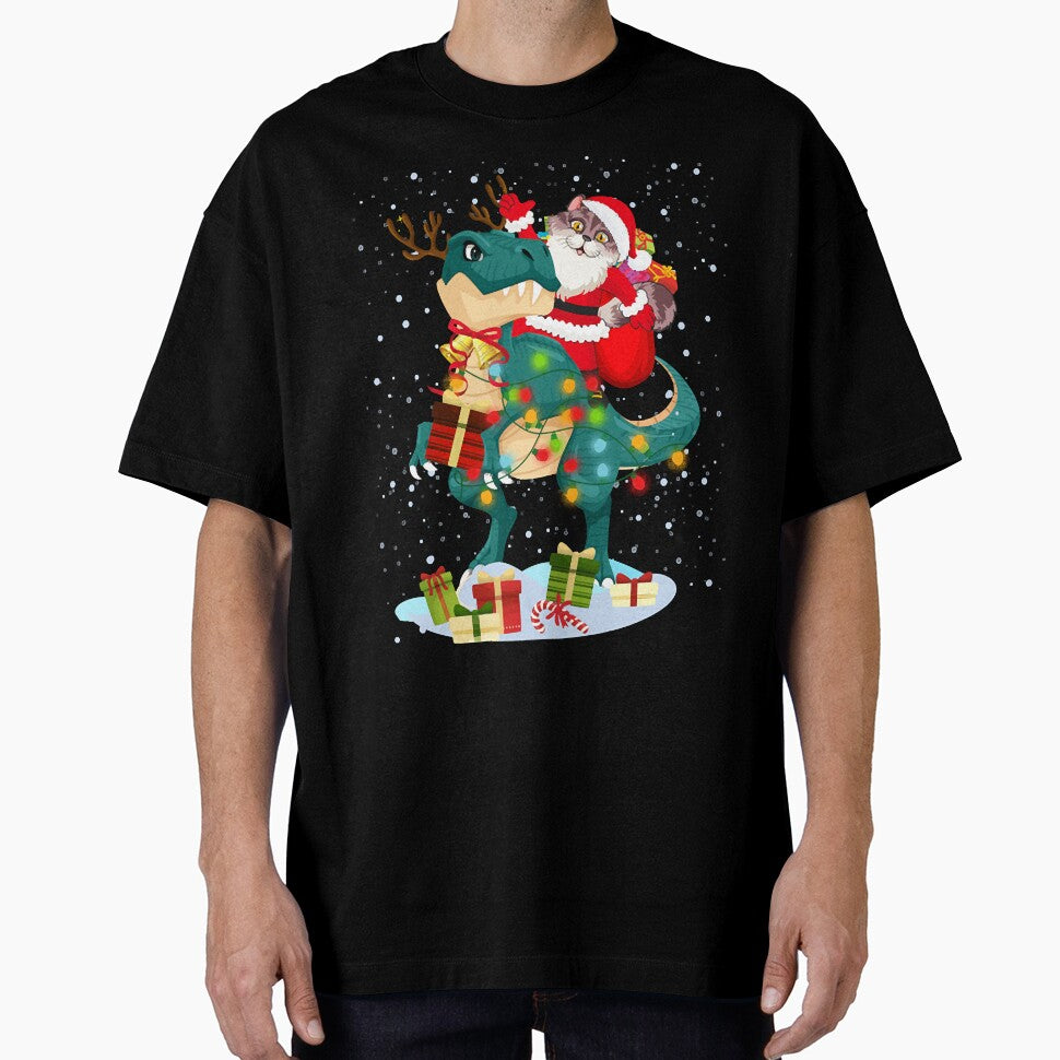 Cat Riding A Dinosaur For Christmas Tee Who Wants Xmas Gifts by singh130