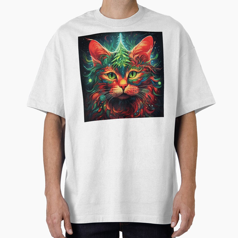 trippy holiday cat print by dcrc