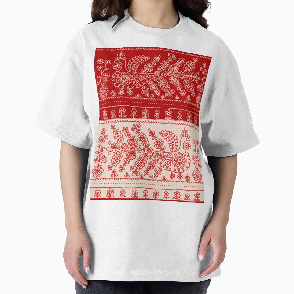 Karelian red and white embroidery bird by 1enchik