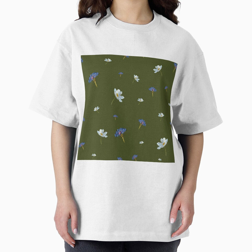 Flower blue daisy pattern seamless a watercolor green by Yana Mustafina | Boho Soulful Designs