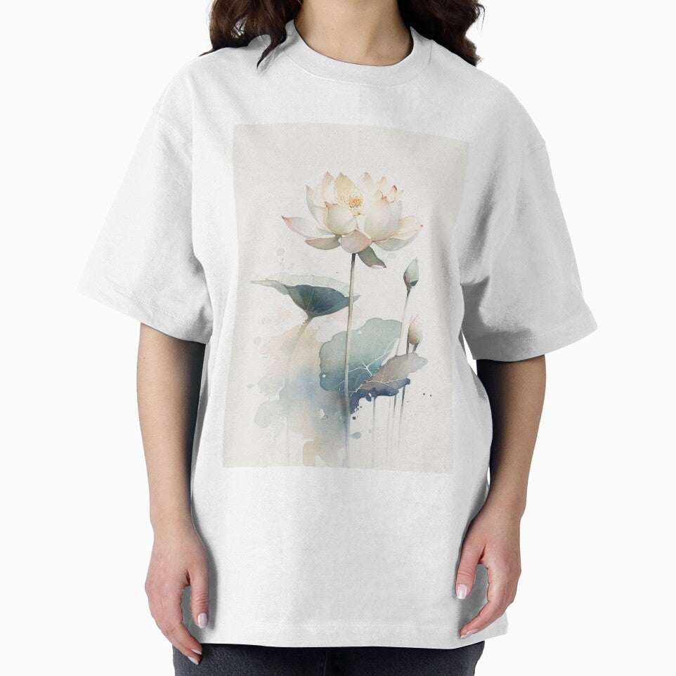 Watercolor White Lotus Flowers, Vintage Art by evermore-design