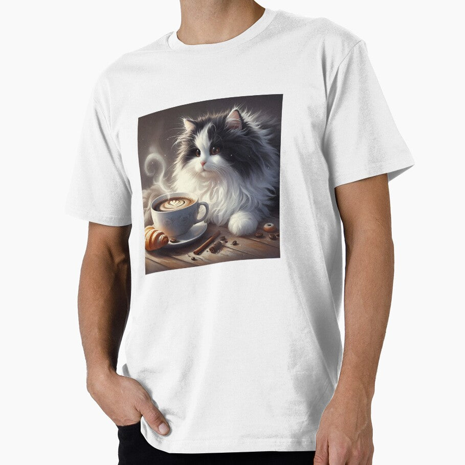 Black and White fluffy cat drinking coffee by The Coffee Critters