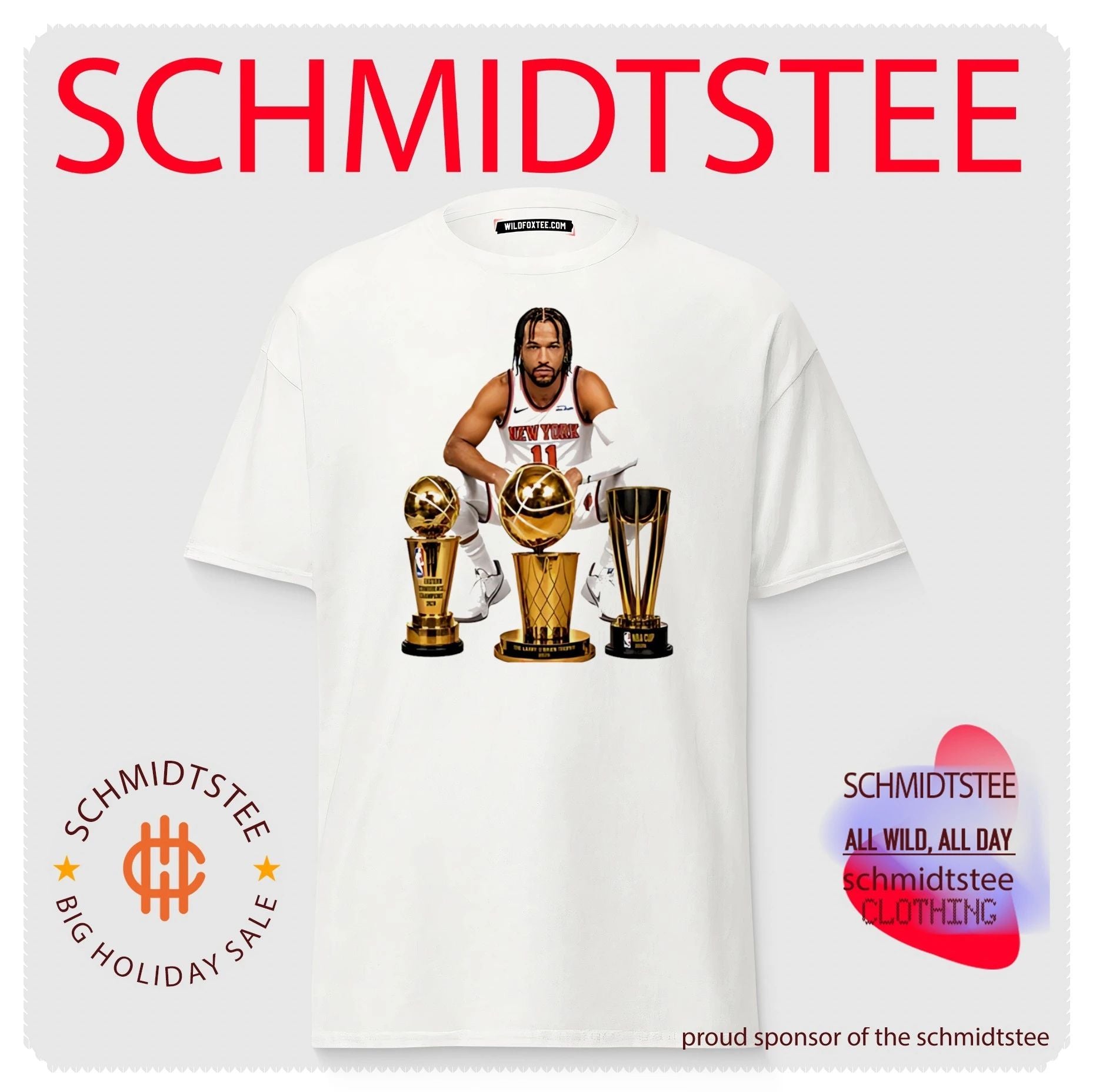 New York Knicks Jalen Brunson sitting beside trophis shirt