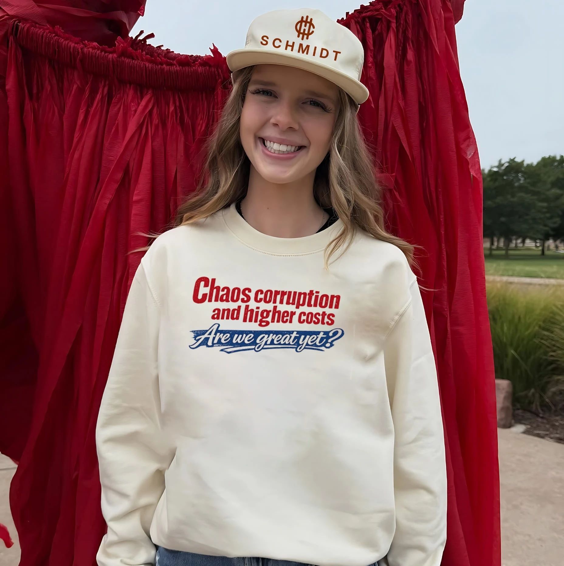 Chaos corruption and higher costs are we great yet simple text shirt