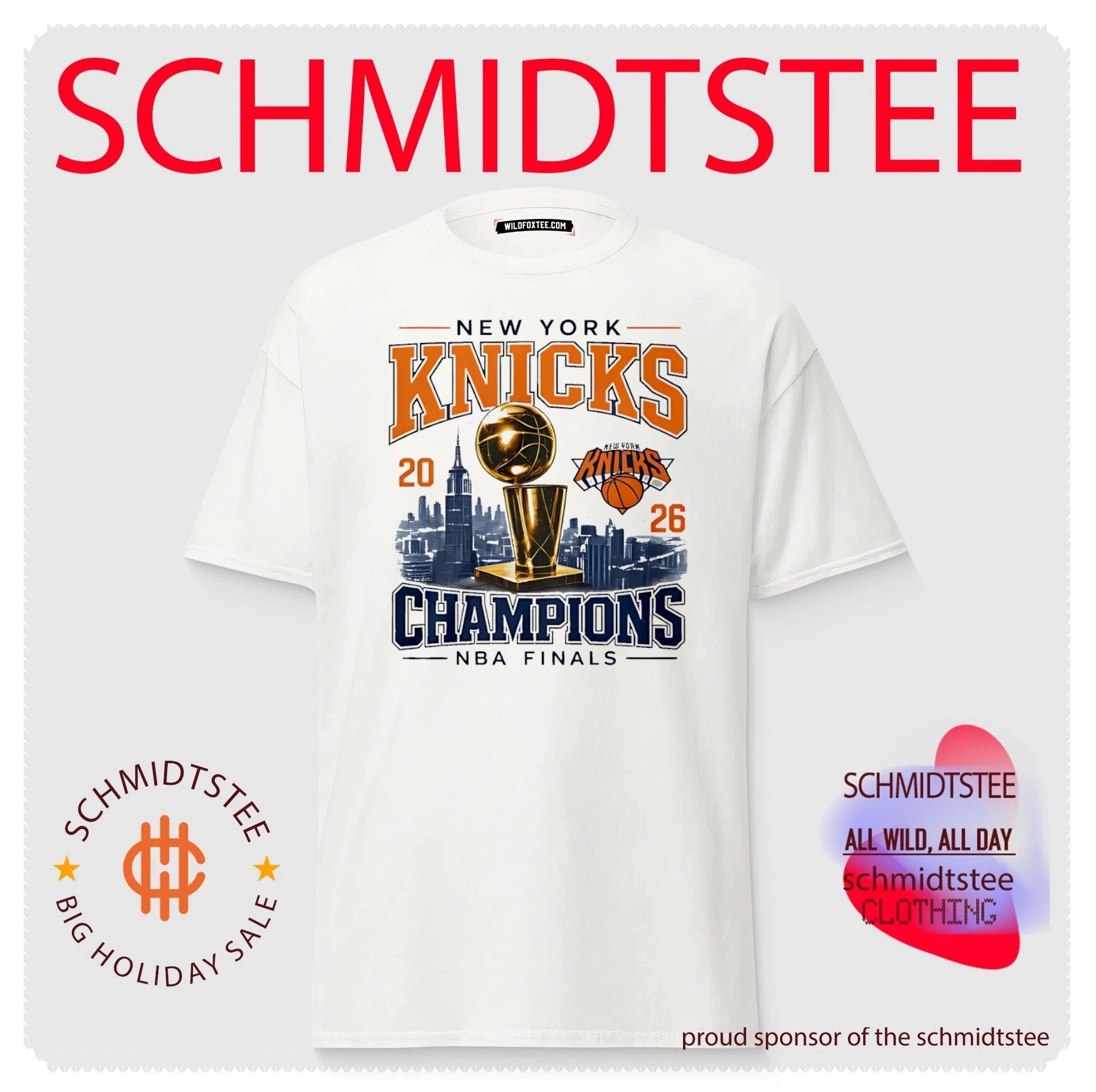 New York Knicks 2026 NBA Finals Champions city skyline background shirt