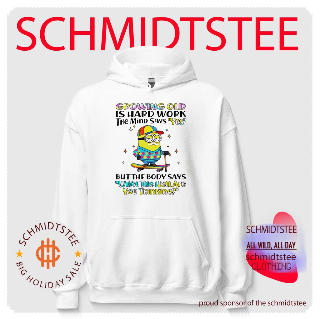 Growing old is hard work the mind says yes but the body says what the heilate you thinking Minion shirt