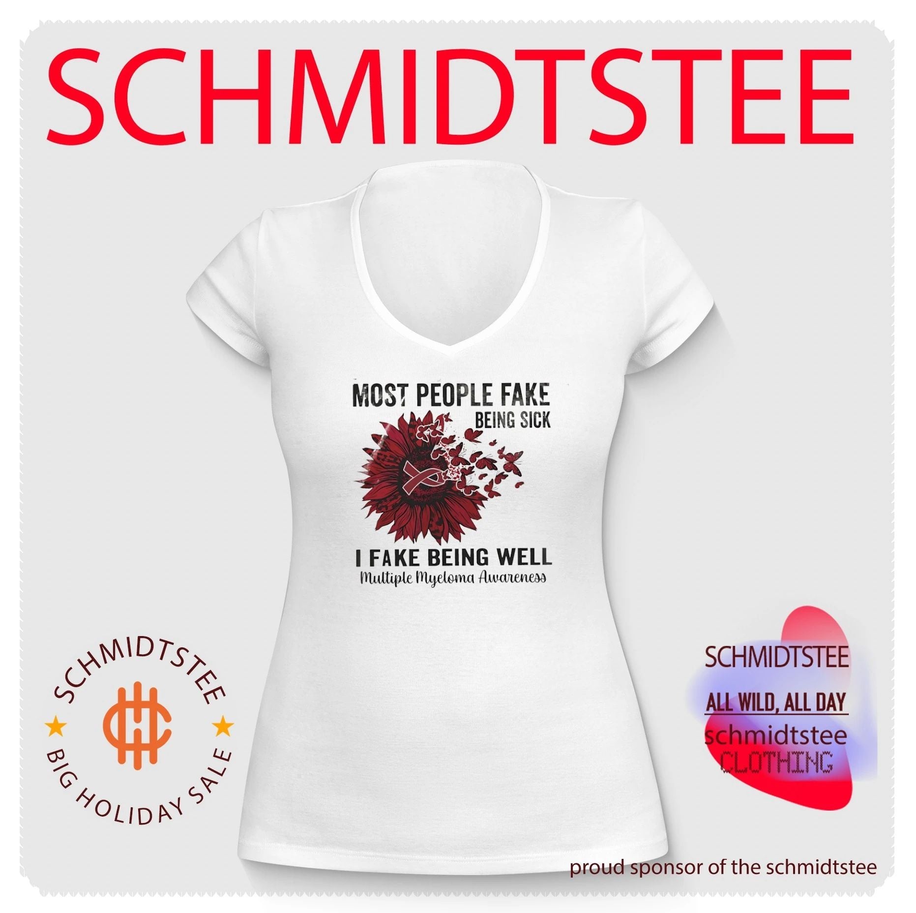 Most people fake being sick I fake being well red ribbon Multiple Myeloma Awareness shirt