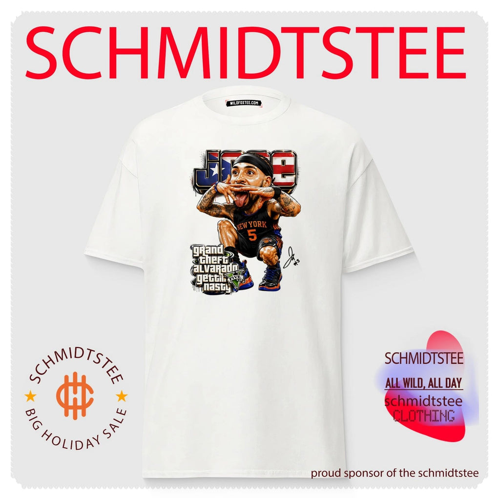 New York Knicks Jose Alvarado GTA getting nasty caricature shirt