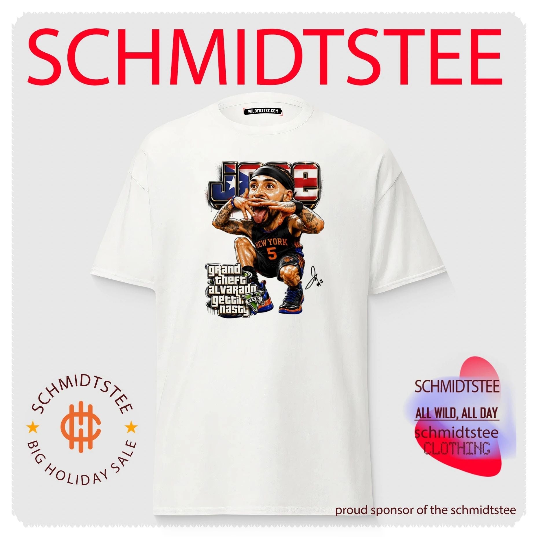 New York Knicks Jose Alvarado GTA getting nasty caricature shirt