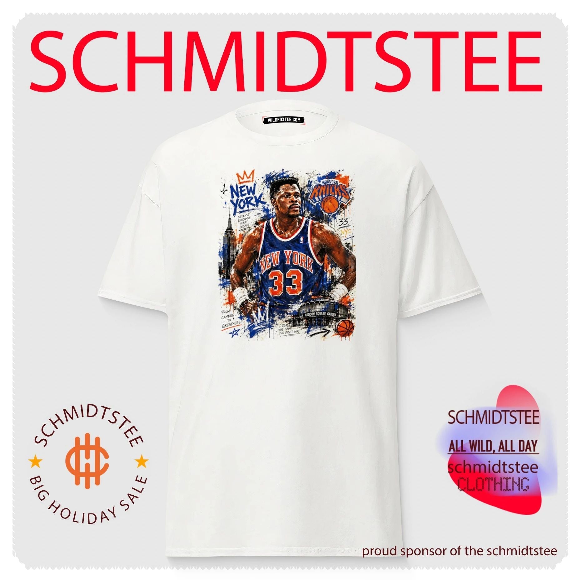 New York Knicks Patrick Ewing defense rebounds heart legacy digital painting shirt