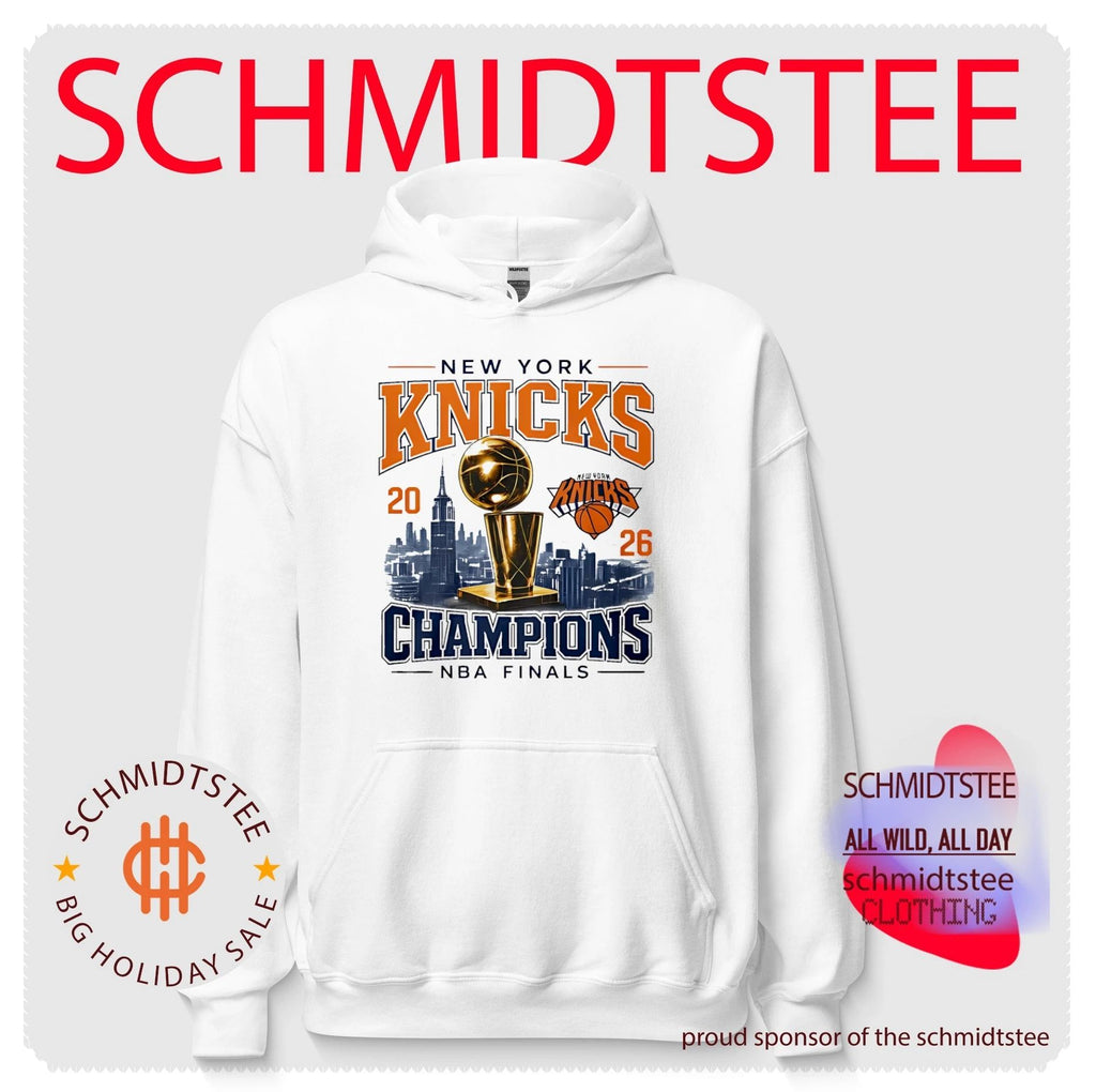 New York Knicks 2026 NBA Finals Champions city skyline background shirt
