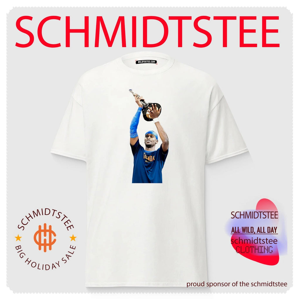 Oklahoma City Thunder Shai Gilgeous Alexander raising trophy shirt
