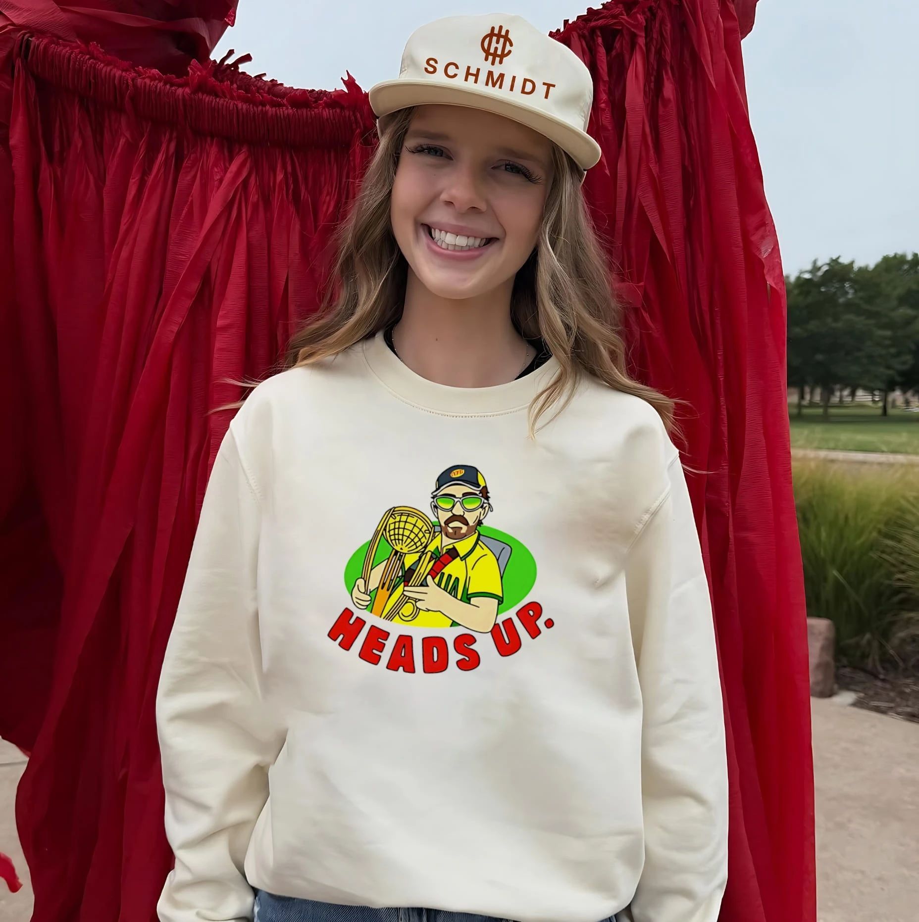 Heads Up cricketer holding trophy graphic shirt