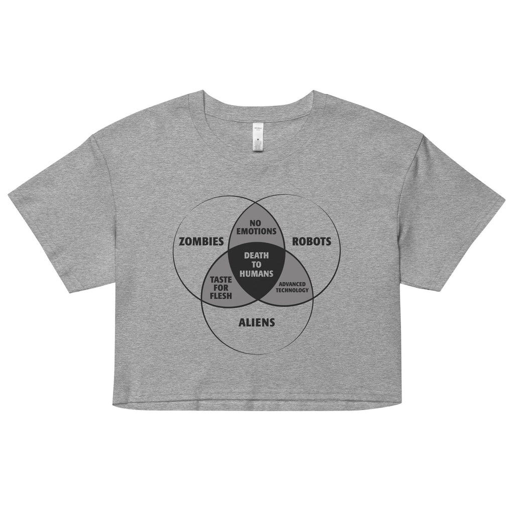 Zombies, Robots, and Aliens Venn Diagram Women's Crop Tee