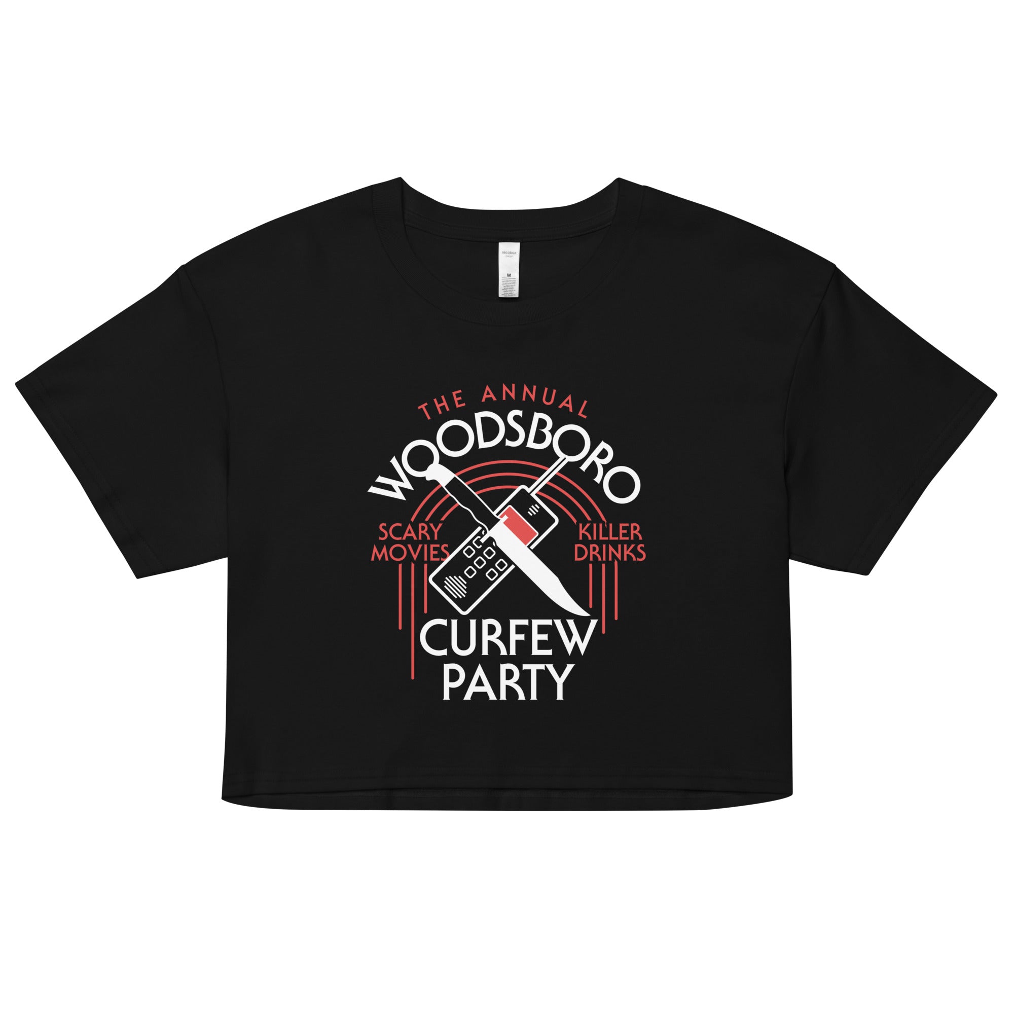 Woodsboro Curfew Party Women's Crop Tee