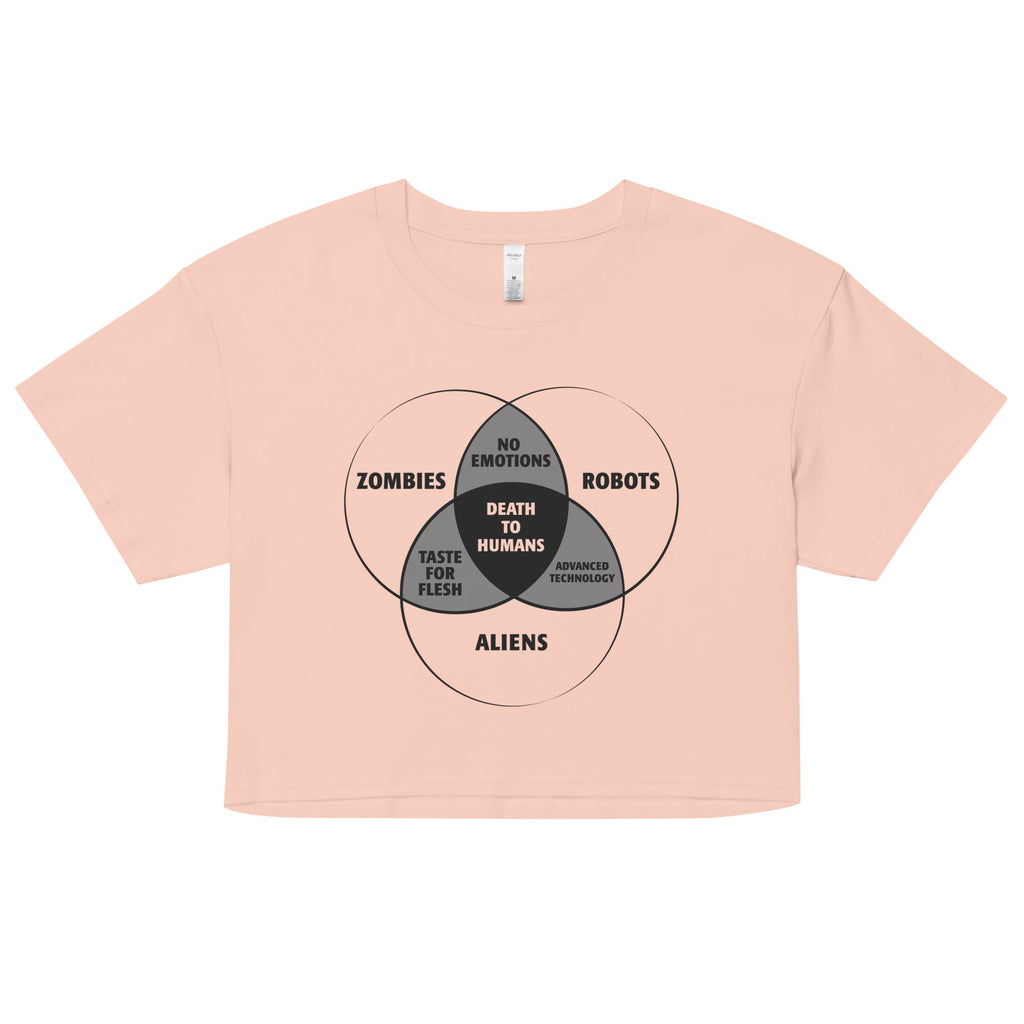 Zombies, Robots, and Aliens Venn Diagram Women's Crop Tee